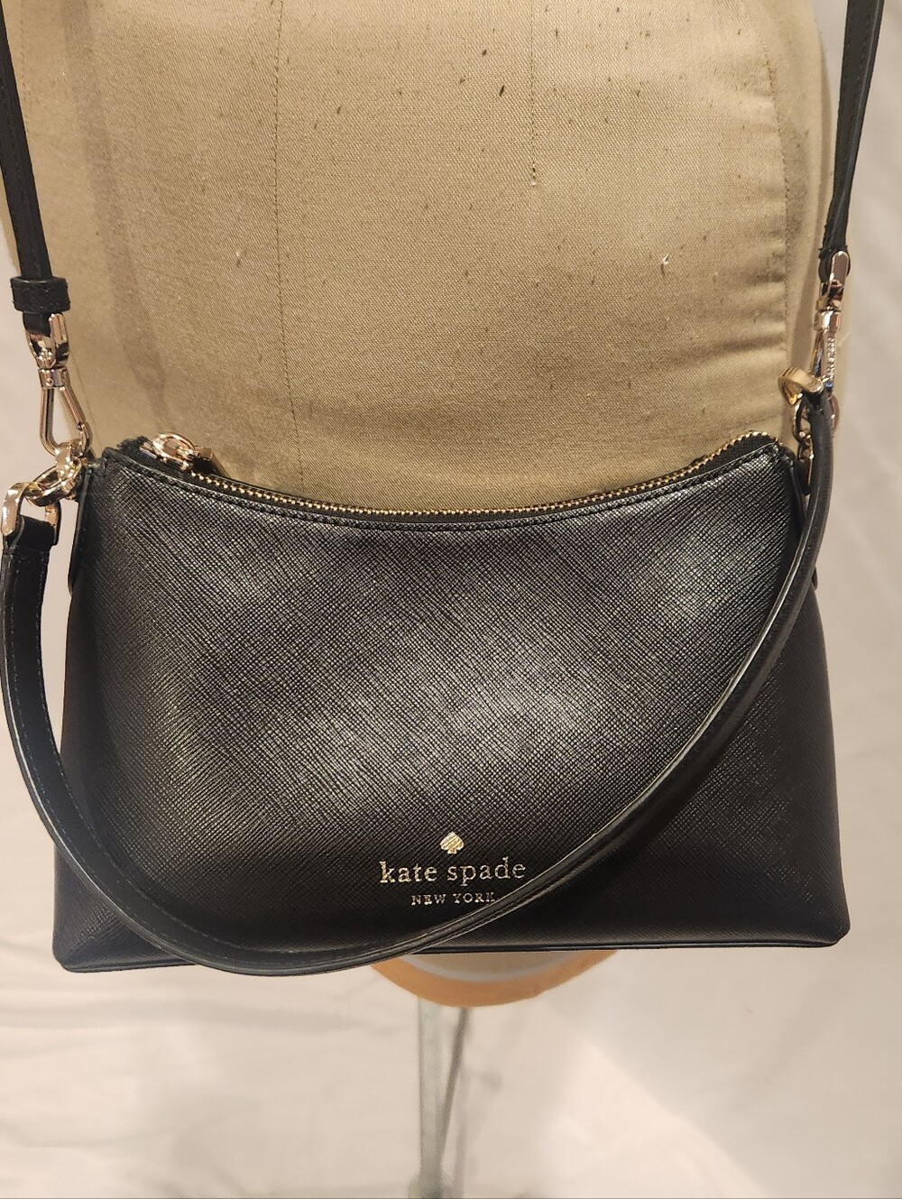 Kate Spade Black Leather Crossbody Bag with Gold Hardware
